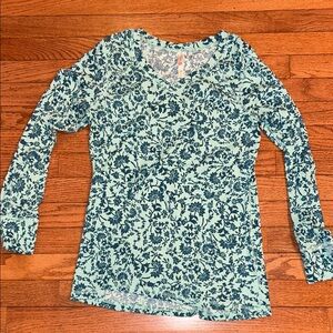 LuLaRoe Womens Cozy Hazel Long Sleeve Raglan V Neck Shirt Medium Floral Cottage